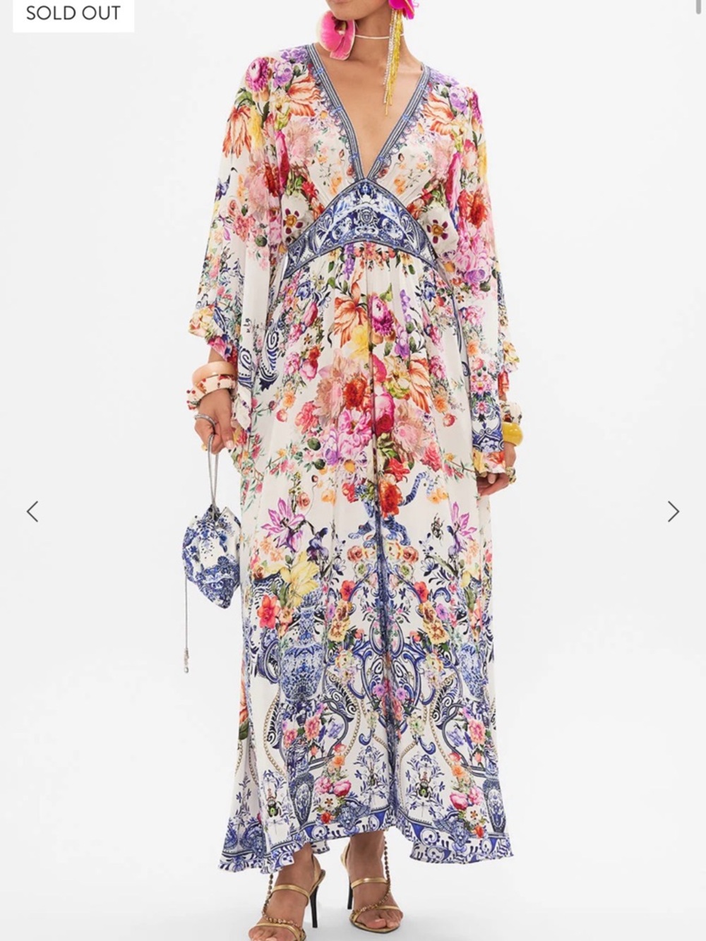 Camilla V-Neck Maxi Dress in White and Multicolor